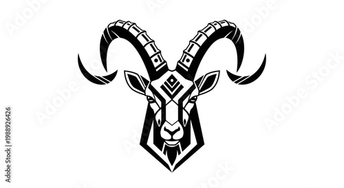 Stylized Geometric Ram Head Illustration with Tribal Patterns - Majestic Mountain Goat Symbol of Strength and Determination