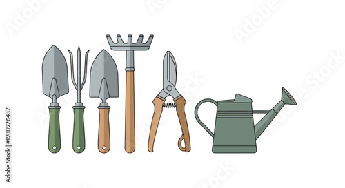 Gardening tools on a white background.