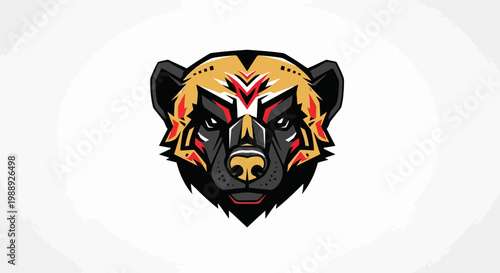 Aggressive Wolverine Mascot Logo Design, Featuring Fierce Eyes and Tribal Markings for a Sports Team or Brand Identity