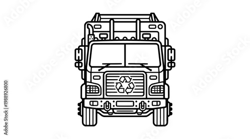 Garbage Truck Front View Outline Logo Vector