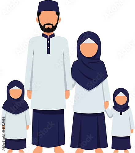 a muslim family wearing traditional clothing