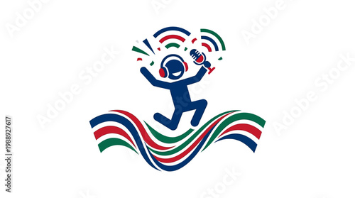 Joyful Illustration of a Person Broadcasting with Microphone and Headphones.