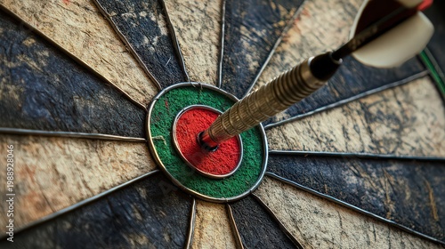 A dartboard with a dart hitting the bullseye on transparent background