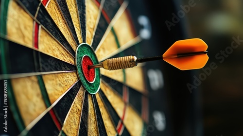 A dartboard with a single dart hitting the bullseye on transparent background