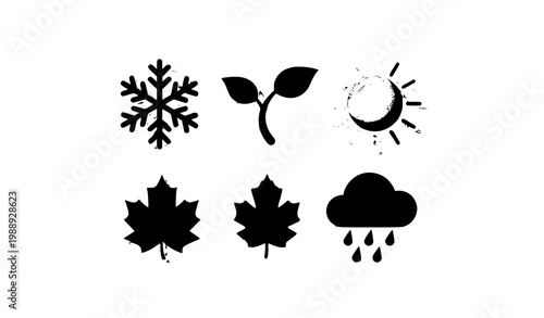 Colorful seasons icons set with winter spring summer autumn and monsoon symbols in flat design style