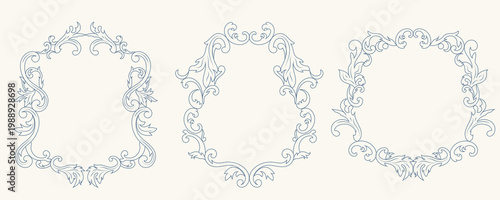 Rococo Shield and Oval Frame Set with Engraving Scroll Detail