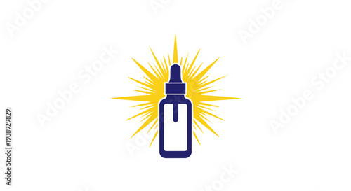 Serum bottle with dropper and sun rays icon on isolated white background.