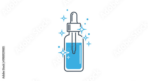 Blue serum bottle with dropper and glow effect icon on isolated white background.