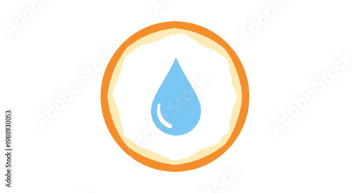 Blue Liquid Drop Icon within Orange Circle Outline, Isolated White Background.