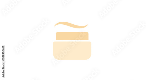 Simple Beige Cosmetic Cream Jar Icon with Smooth Cream Texture on Isolated White Background