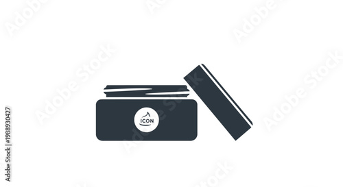 Open Dark Cosmetic Cream Jar Icon with "ICON" Label and Separated Lid on Isolated White Background
