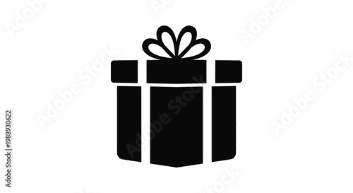 Black and white gift box icon with decorative ribbon bow