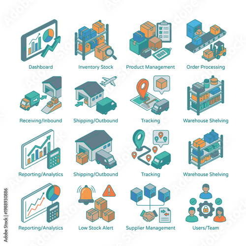 Logistics and supply chain management icons.