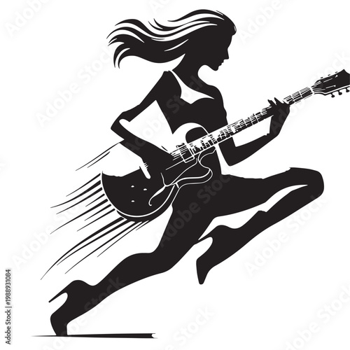 Black Guitar player Silhouette Vector, High Quality Illustration on White Background