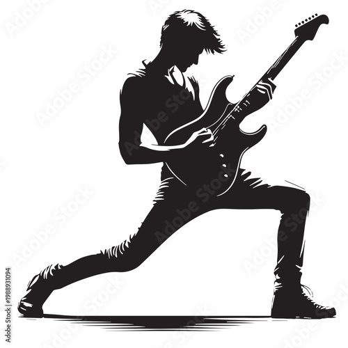 Black Guitar player Silhouette Vector, High Quality Illustration on White Background