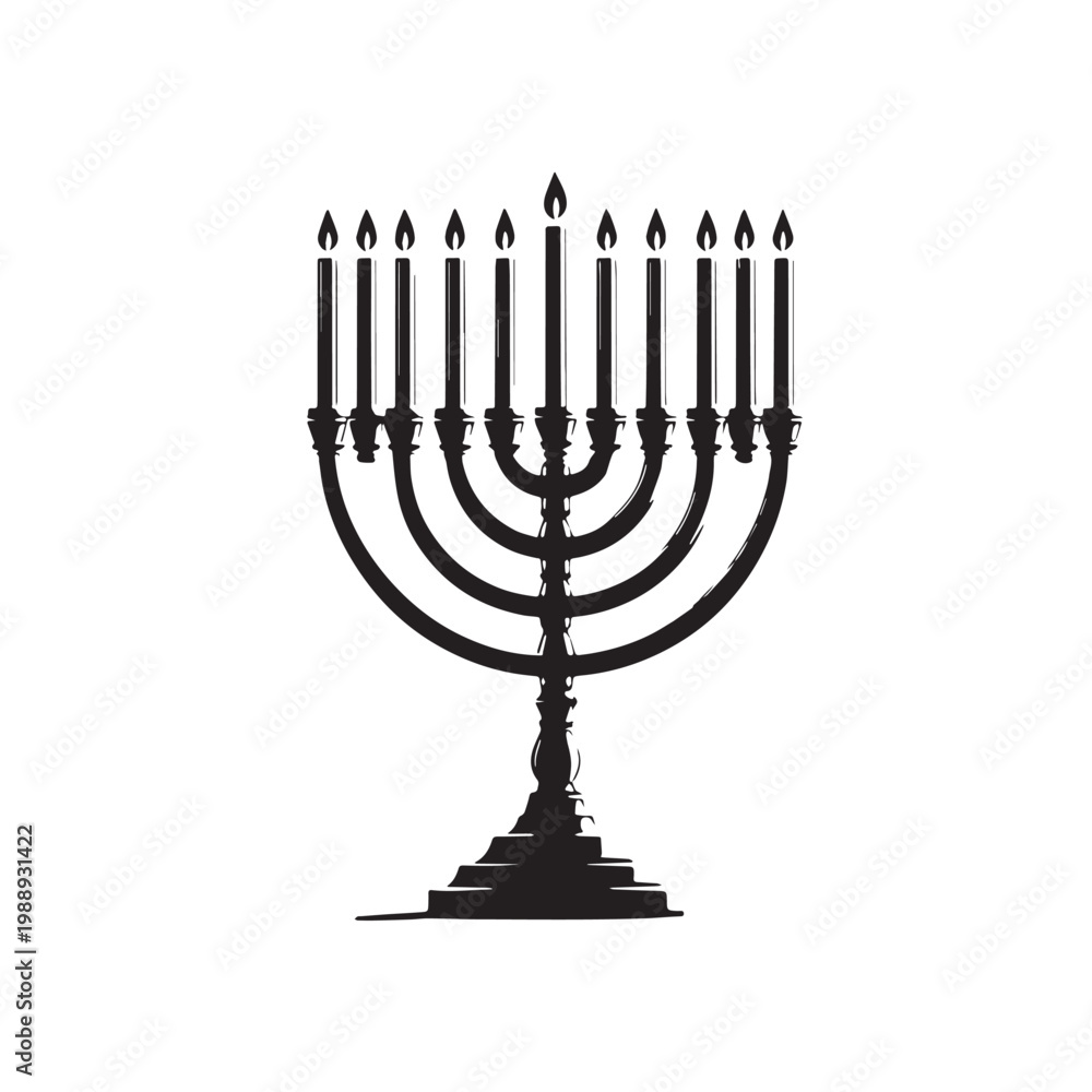 Fototapeta premium Black Hanukkah menorah Silhouette Vector, High Quality Illustration on White Background