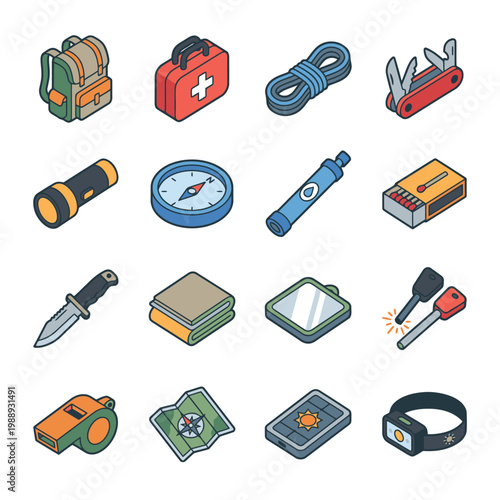 Collection of outdoor adventure and survival tools.