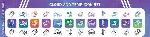 A colorful set of cloud and temperature icons for weather forecasting purposes and editable stock or icon in JPG, EPS, PNG and AI Format