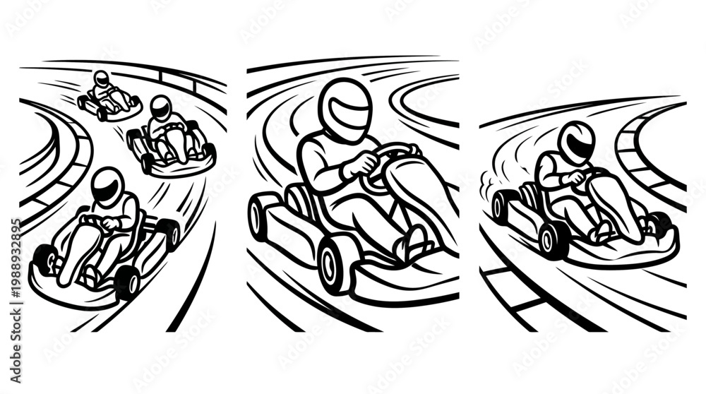 Fototapeta premium Kart Racing Action - Dynamic Black and White Illustration of Speed.
