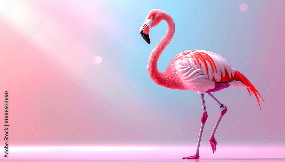 Fototapeta premium Pink flamingo standing elegantly against a soft gradient background with gentle lighting