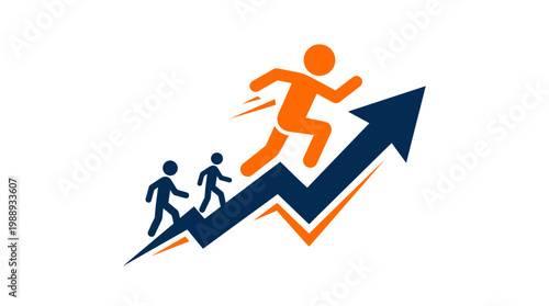 Dynamic Illustration of People Climbing Upward on an Arrow Symbolizing Growth and Success.