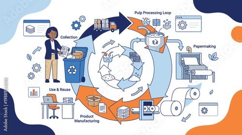 Paper Recycling Process Illustration Vector Graphic Design