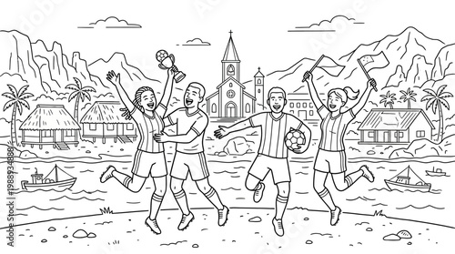 Joyful Soccer Team Celebrating Victory with Trophy and Cheers.