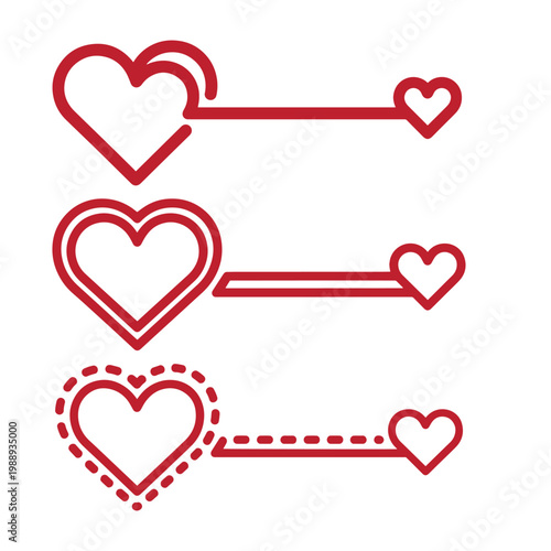 Red heart-shaped pointers on white background, with black background, not visible red, hearts heart pointers