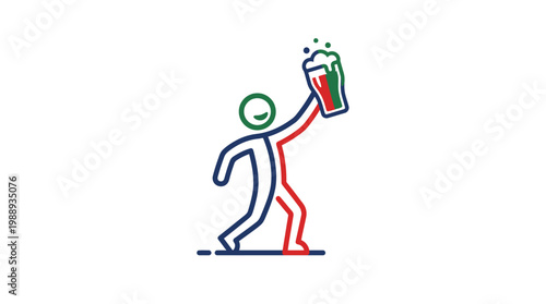 Joyful Stick Figure Celebrating with a Refreshing Pint of Beer.