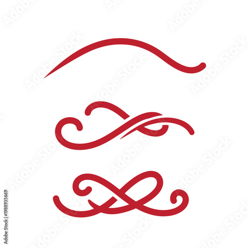 Red swirling flourishes on white background, decorative