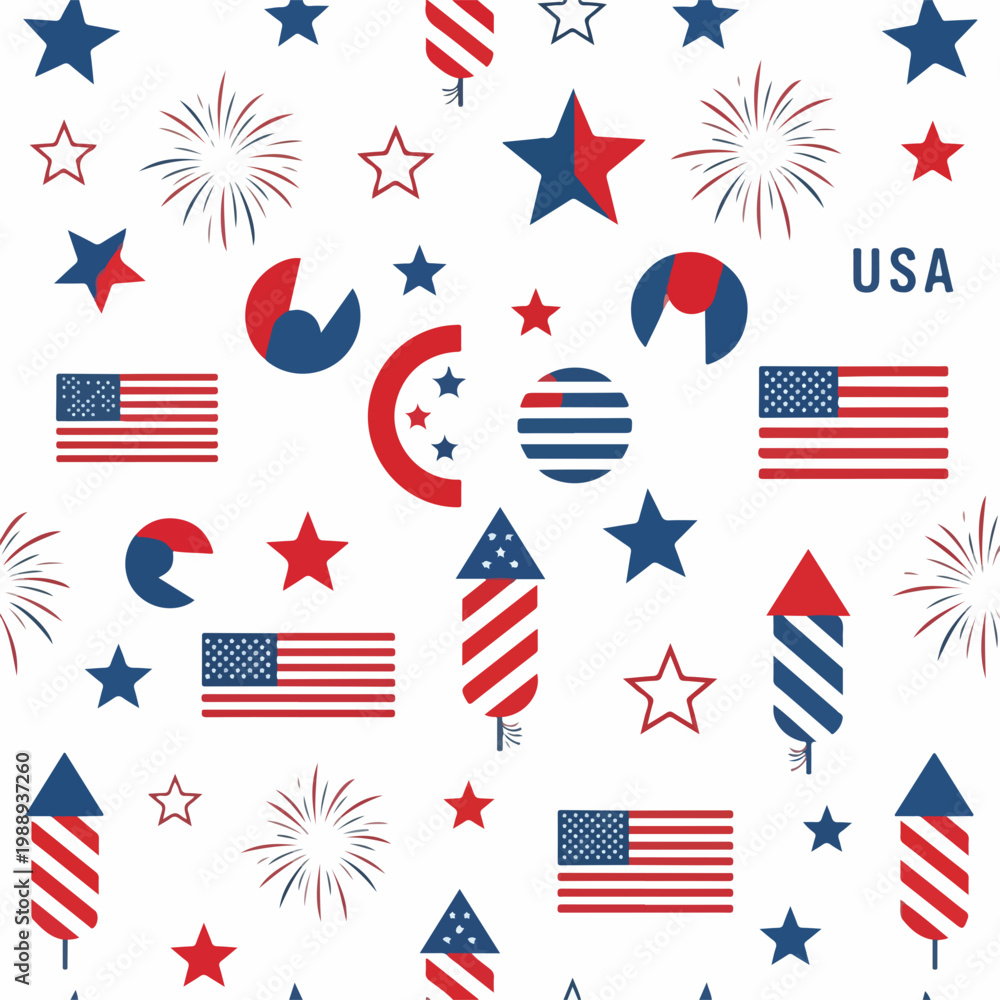 Fototapeta premium Patriotic American Flag and Firework Celebration Pattern.