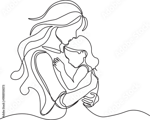 Minimalist Continuous Line Art of Mother and Baby – Elegant One Line Motherhood Illustration