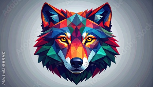Geometric Wolf Portrait A Vibrant and Colorful Polygonal Art Illustration of a Wild Canine's Head