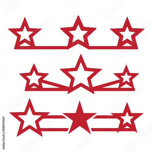 Red star rating on white background, star symbols connected by lines red stars star ratings rating system