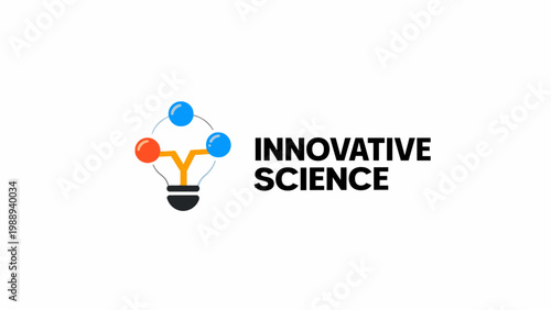 Innovative Science Logo Design Featuring a Light Bulb Integrated with Molecular Spheres, Symbolizing Creative Research, Scientific Discovery, Chemical Innovation, and Bright Ideas Concept.