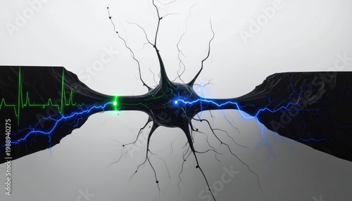 Abstract representation of a neuron firing with electrical impulses and a heart rate monitor