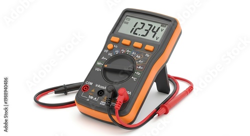 Multimeter with digital display and red black test leads