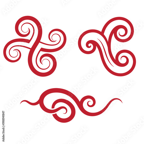 Red swirling on white background, decorative curls
