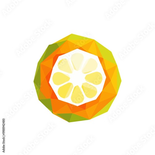 Abstract geometric low poly illustration of a sliced citrus fruit.