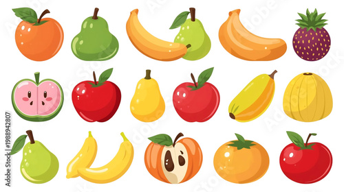 Fresh Fruit Array: A vibrant assortment of various fruits, offering a visual feast of colors, shapes, and natural sweetness, perfect for conveying health, nutrition.