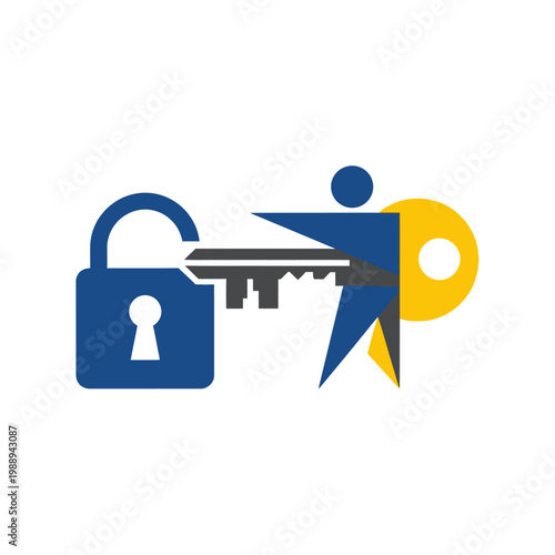 Abstract illustration of a person holding a key to unlock a padlock symbol.