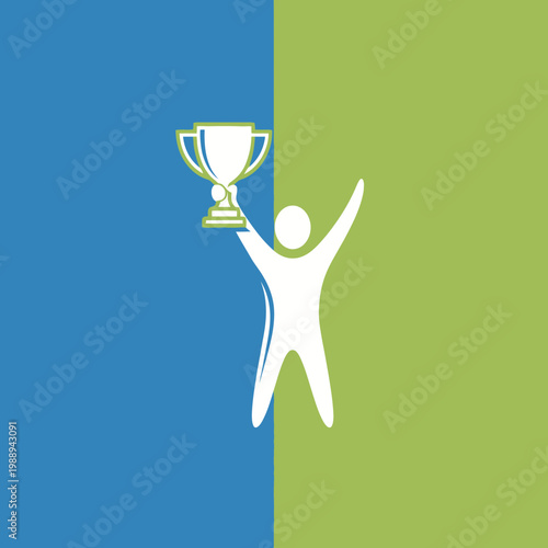 Abstract illustration of a person holding a trophy.