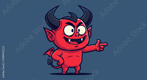 A cartoon devil character pointing sideways.