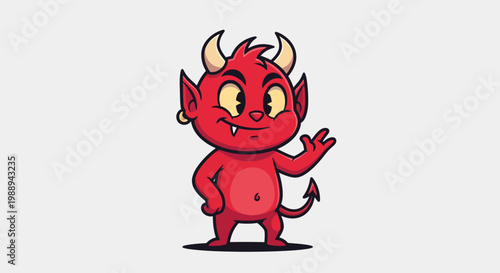 Cute cartoon devil character standing alone.