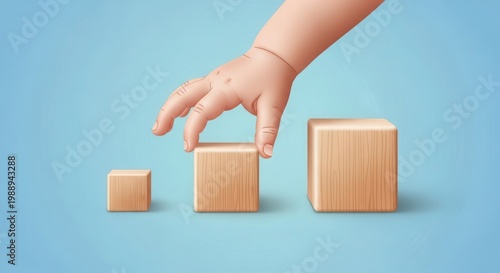 Infant's gentle touch building blocks illustrating early childhood development and learning progress