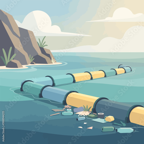 Pollution in ocean from waste pipes and plastic waste