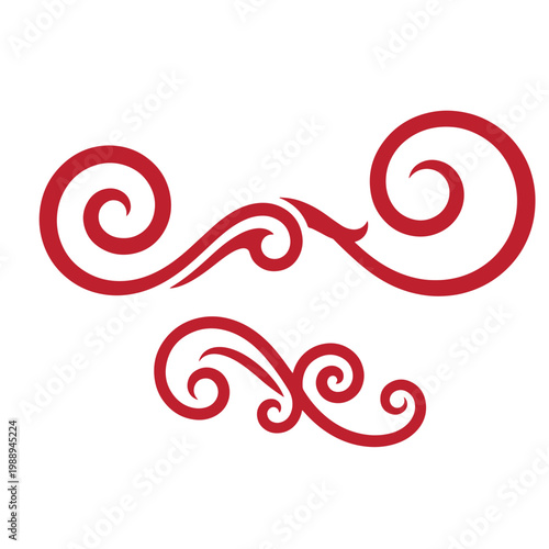 Red swirly flourishes on white background, 4 07 curls