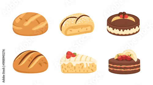 Baked Delights Display: An array of freshly baked bread and delectable cakes, a feast for the eyes and a promise of deliciousness. 