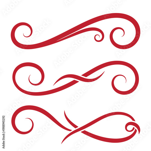 Red swirly flourishes on white background, decorative