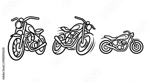 Motorcycle Line Art Illustrations Depicting Speed and Motion in Black and White.